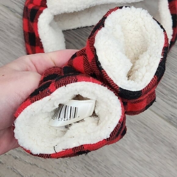 Joe Fresh Boys Red Buffalo Plaid Winter Trappers Hat and Mittens Size 12-24 M - Picture 8 of 9